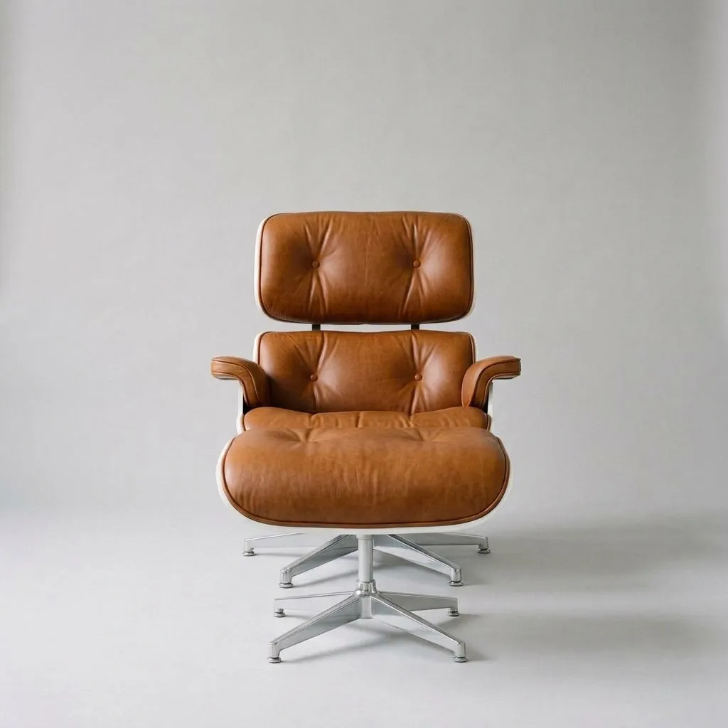 The lounge chair and ottoman seen from the front