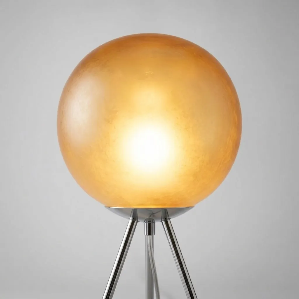 Close-up of the glowing amber glass globe
