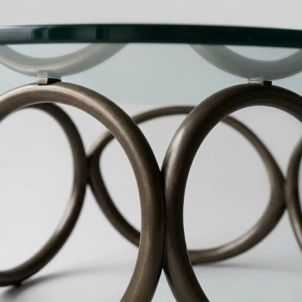 Close-up of the looping smoked brass tubes under the glass